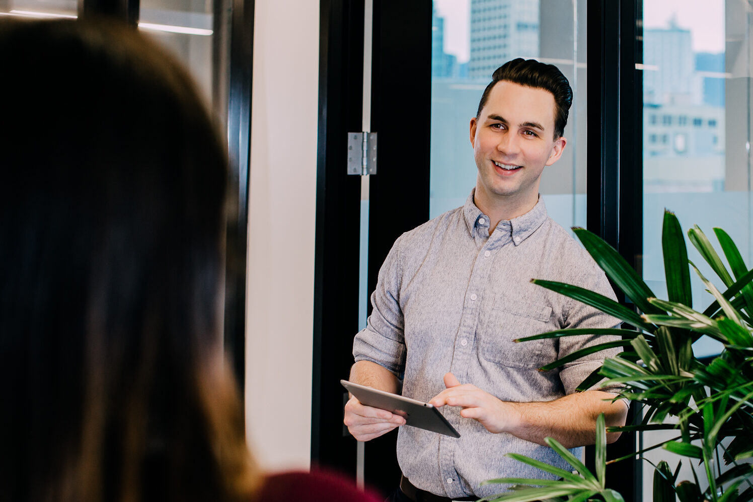 A man holding a tablet